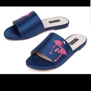 Eloquii Layla Satin Embellished Slide "Flamingo"